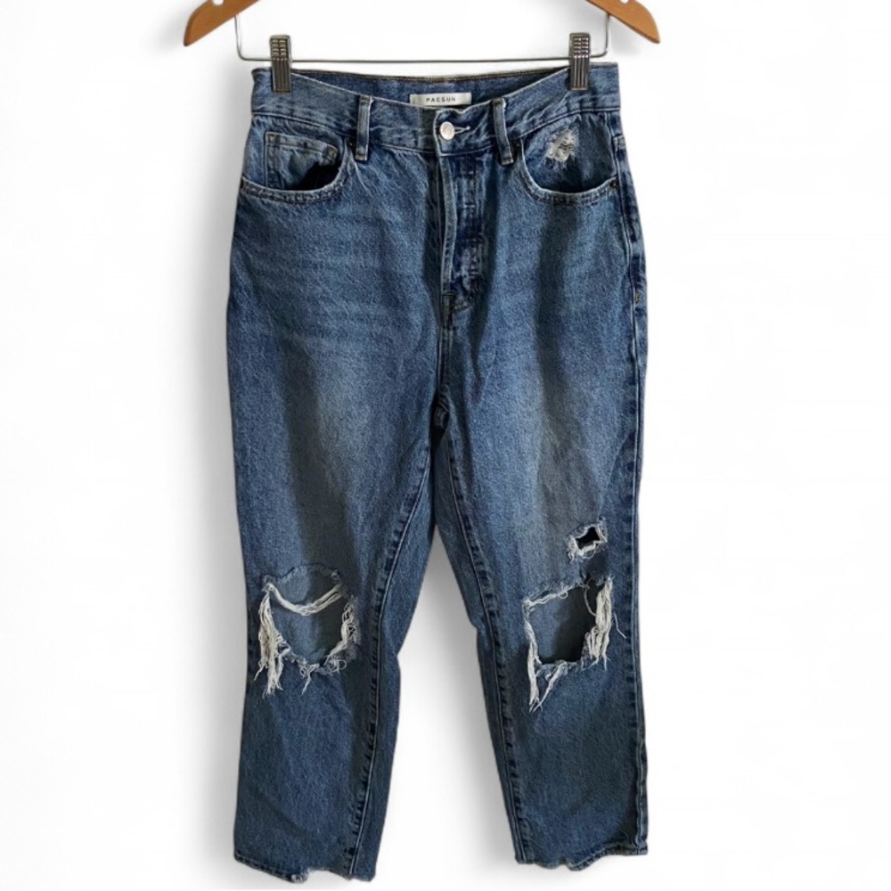 PACSUN High Rise Straight Leg Distressed Button Womens Jeans Size 26/2
